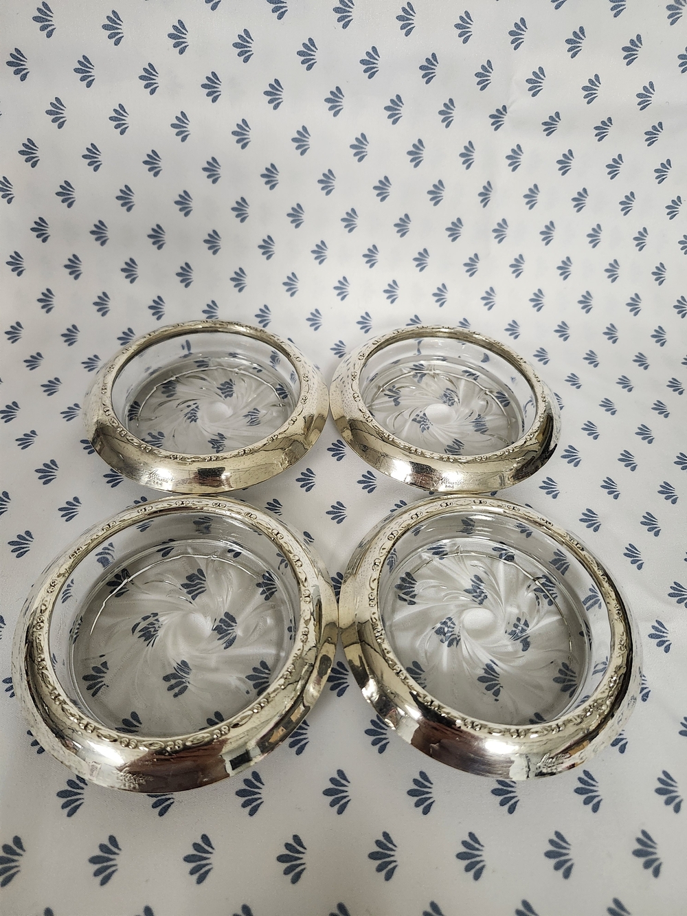 Silver Glass-Insert Coaster Set (4)